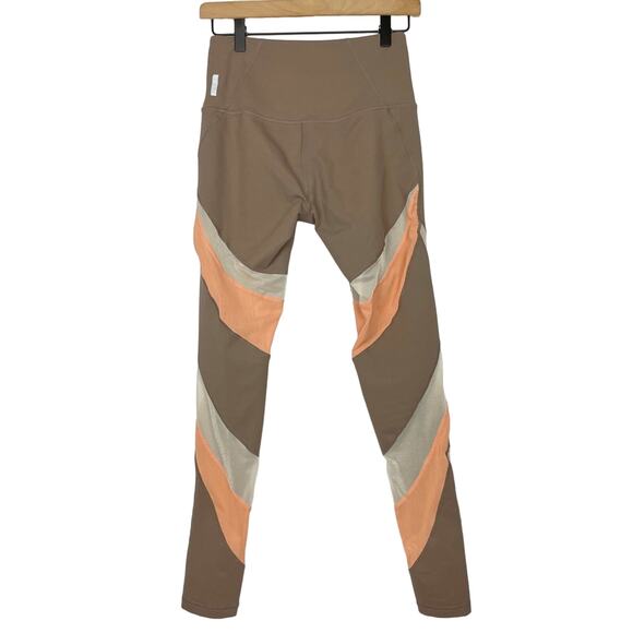 Zella | Brown Peach Cream Mesh Color Block High Waist Leggings - Picture 1 of 10